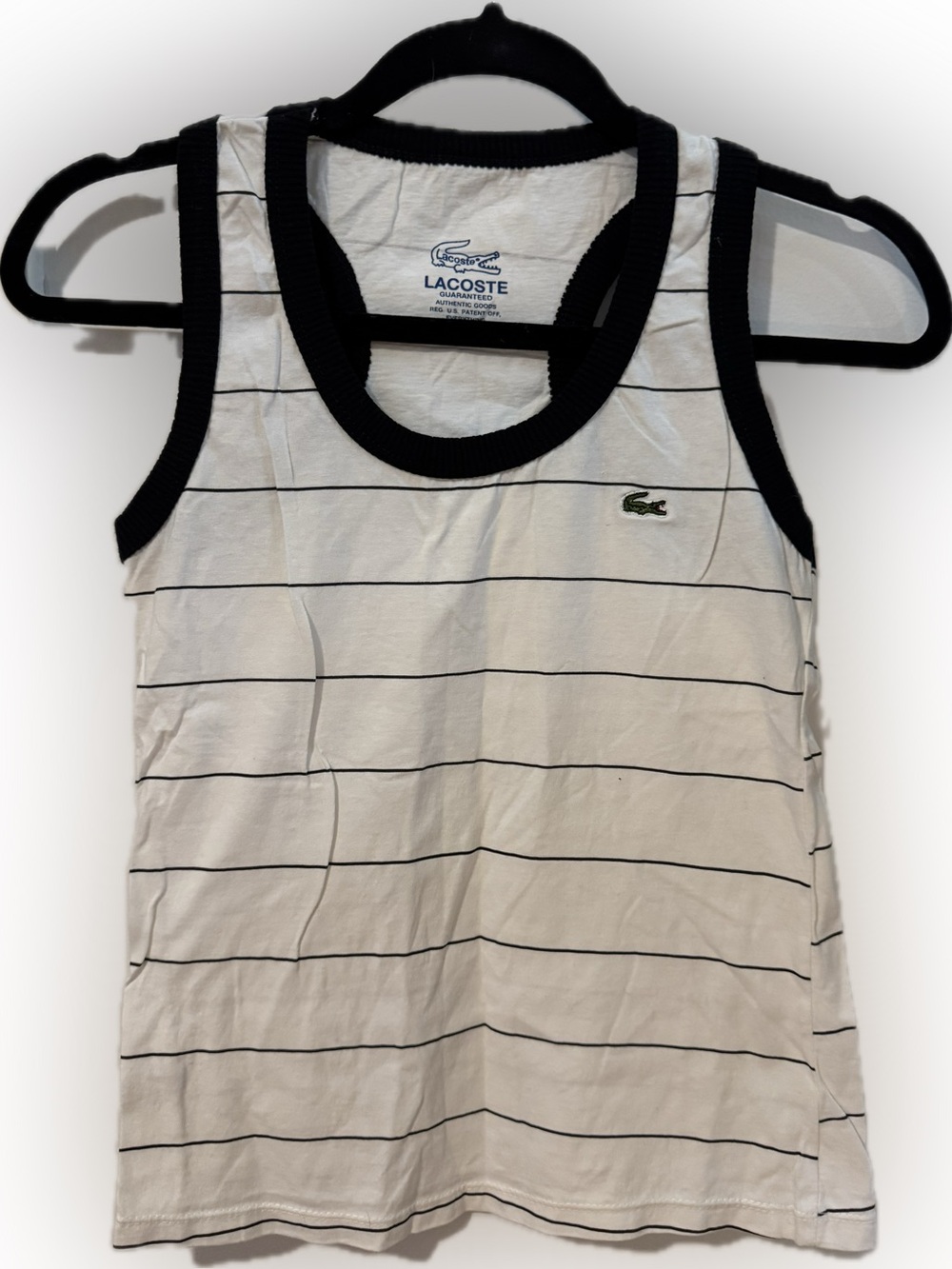 Lacoste White Tank Top with Black Stripes